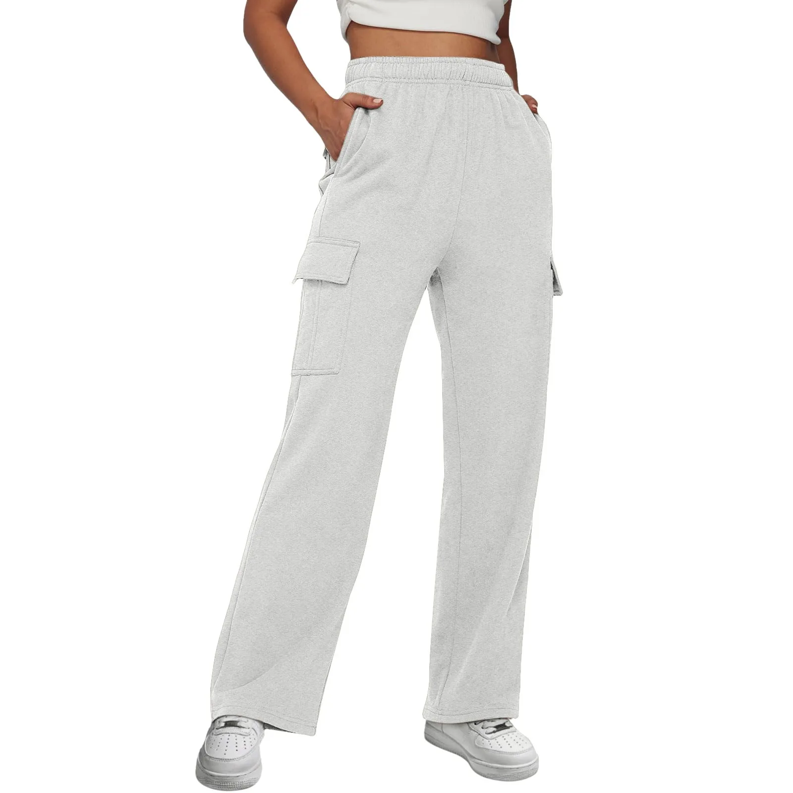 

Women's Spring Loose Comfortable Solid Color Long Pants Simple Fashion High Waist Pants Casual Sports Sweatpants With Pockets