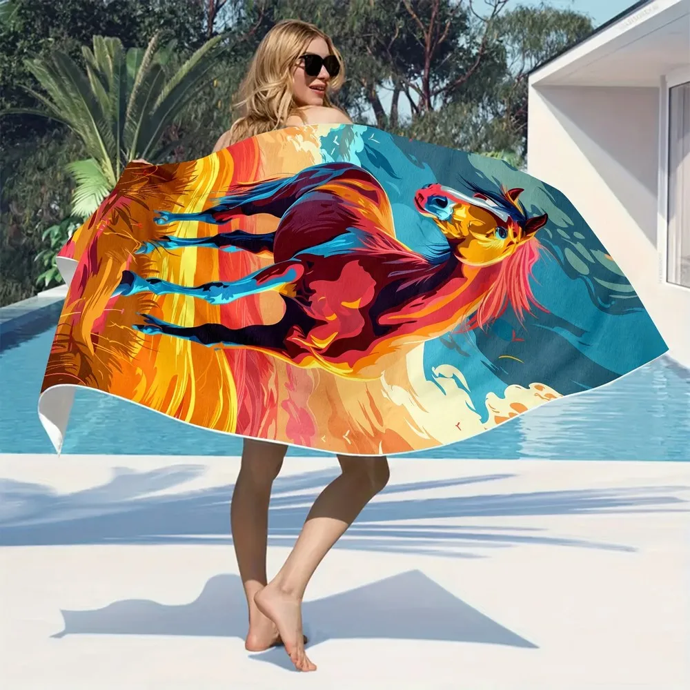 Vibrant Artistic Horse Beach Towel Patterned Sunscreen And Windproof Suitable For Swimming Pool Camping Travel Blanket