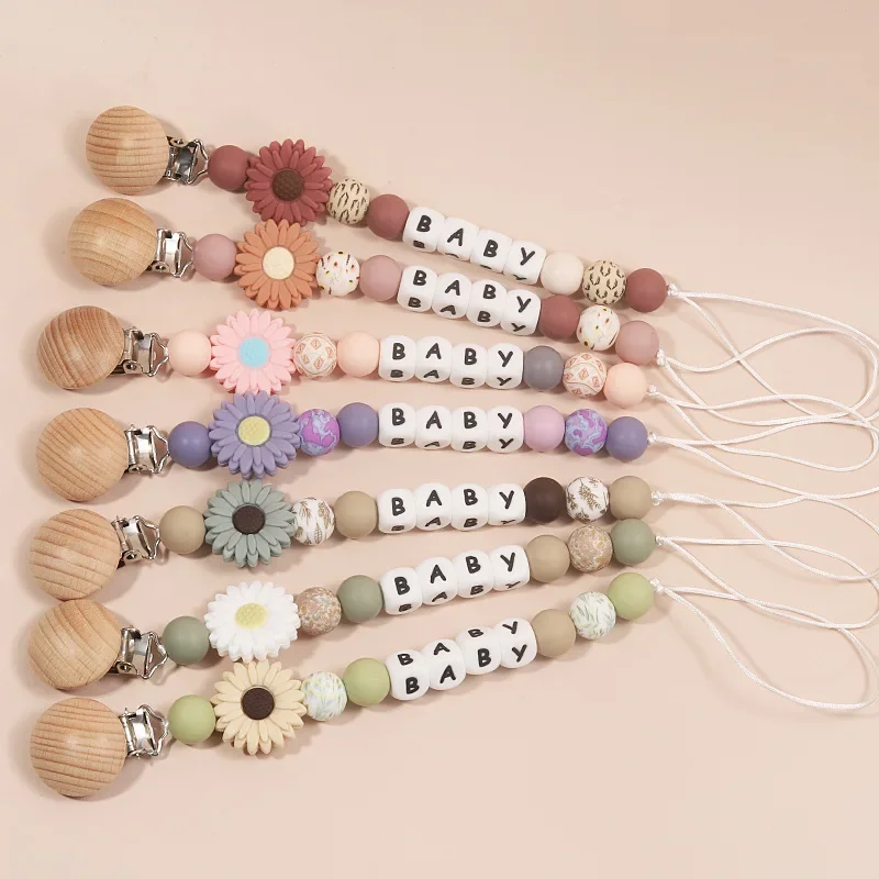 Attache-sucette avec nom personnalisé pour bébé, porte-tétine factice, chaîne, sucette, fleur en Silicone, jouet de dentition, cadeau à mâcher, accessoires pour nouveau-né Attache-sucette avec nom personnalisé pour bébé, porte-tétine factice, chaîne, sucette, fleur en Silicone, jouet de dentition, cadeau à mâcher, accessoires pour nouveau-né