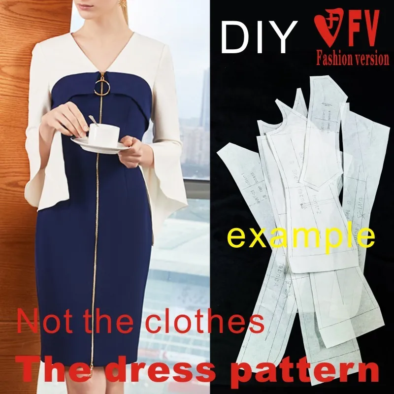 Pattern Making women's V-neck trumpet sleeve dress garment sewing design drawings BLQ-485