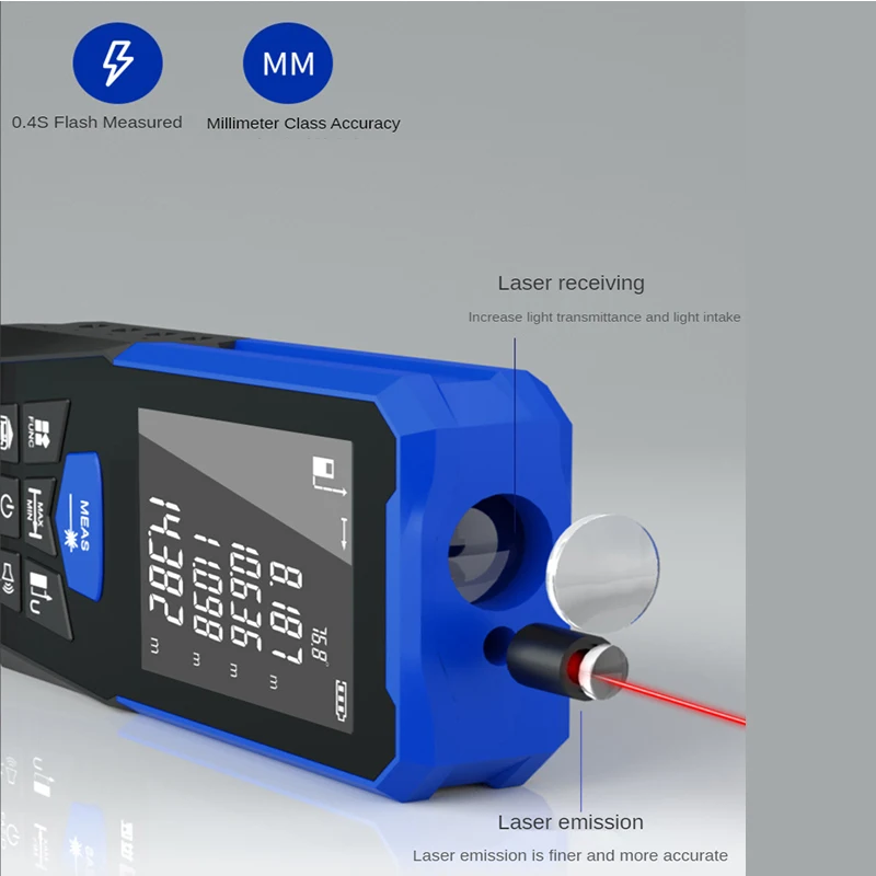 Laser-Entfernungs messer Maßband Werkzeug Entfernungs messer mit Winkel funktion zweifarbiger weicher Klebstoff Mess abstand 50/100 m – Detail 5