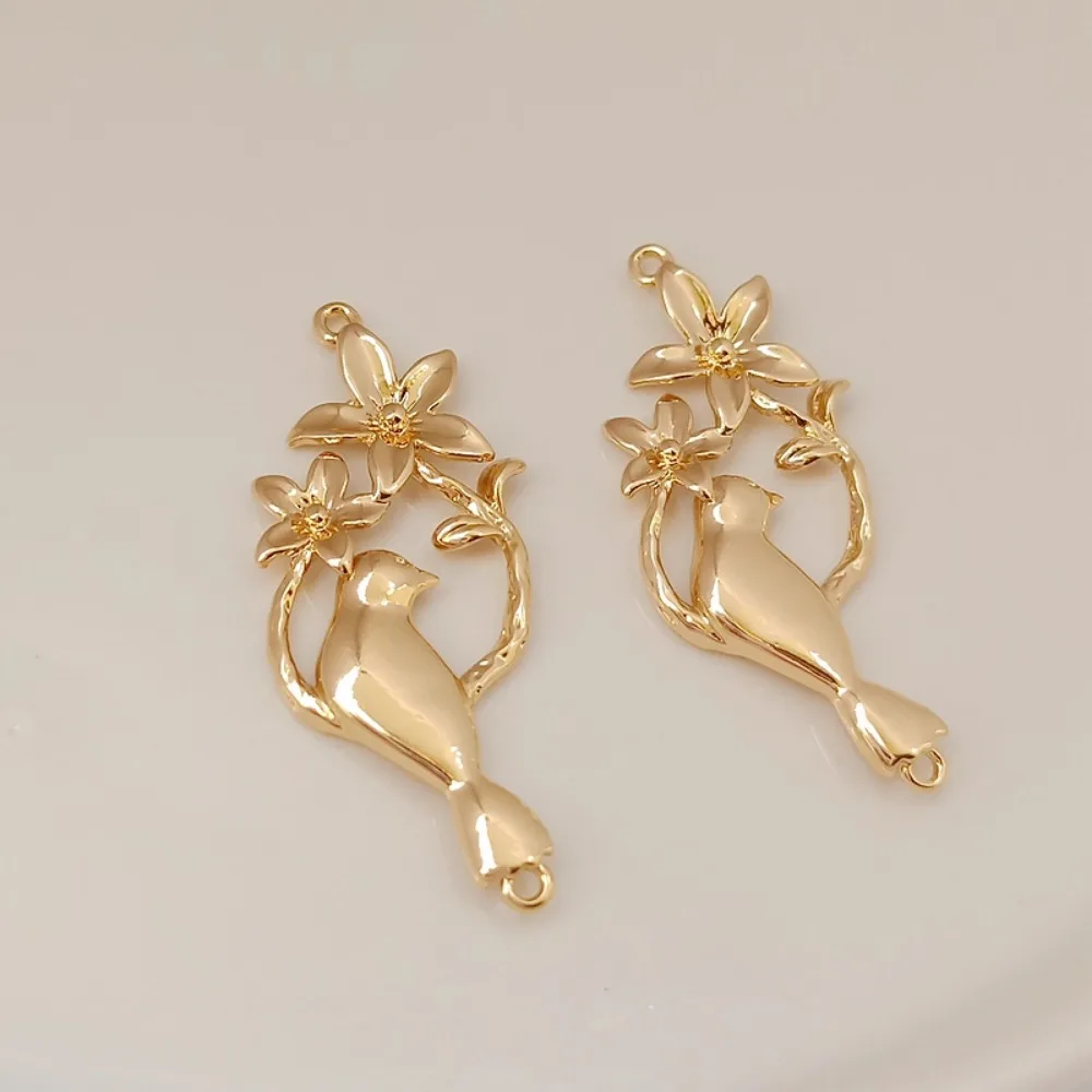 14K Gold-plated Branches, Five-leaf Flowers, Little Birds, 33*14mm Double Pendant Chain Bracelet, DIY Accessory Material