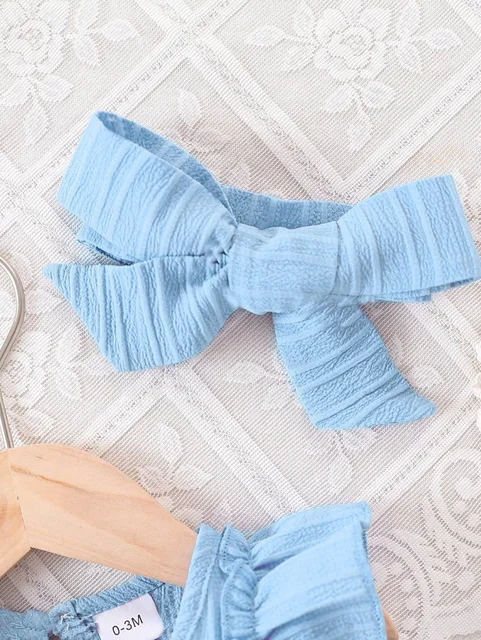 Baby Girl Summer Blue Dress with Ruffled Edges and Bow, Sweet and Cute Style Dress Suitable for 0-3 Year Old Cute Baby Girls 3 Baby Girl Summer Blue Dress with Ruffled Edges and Bow, Sweet and Cute Style Dress Suitable for 0-3 Year Old Cute Baby Girls 3
