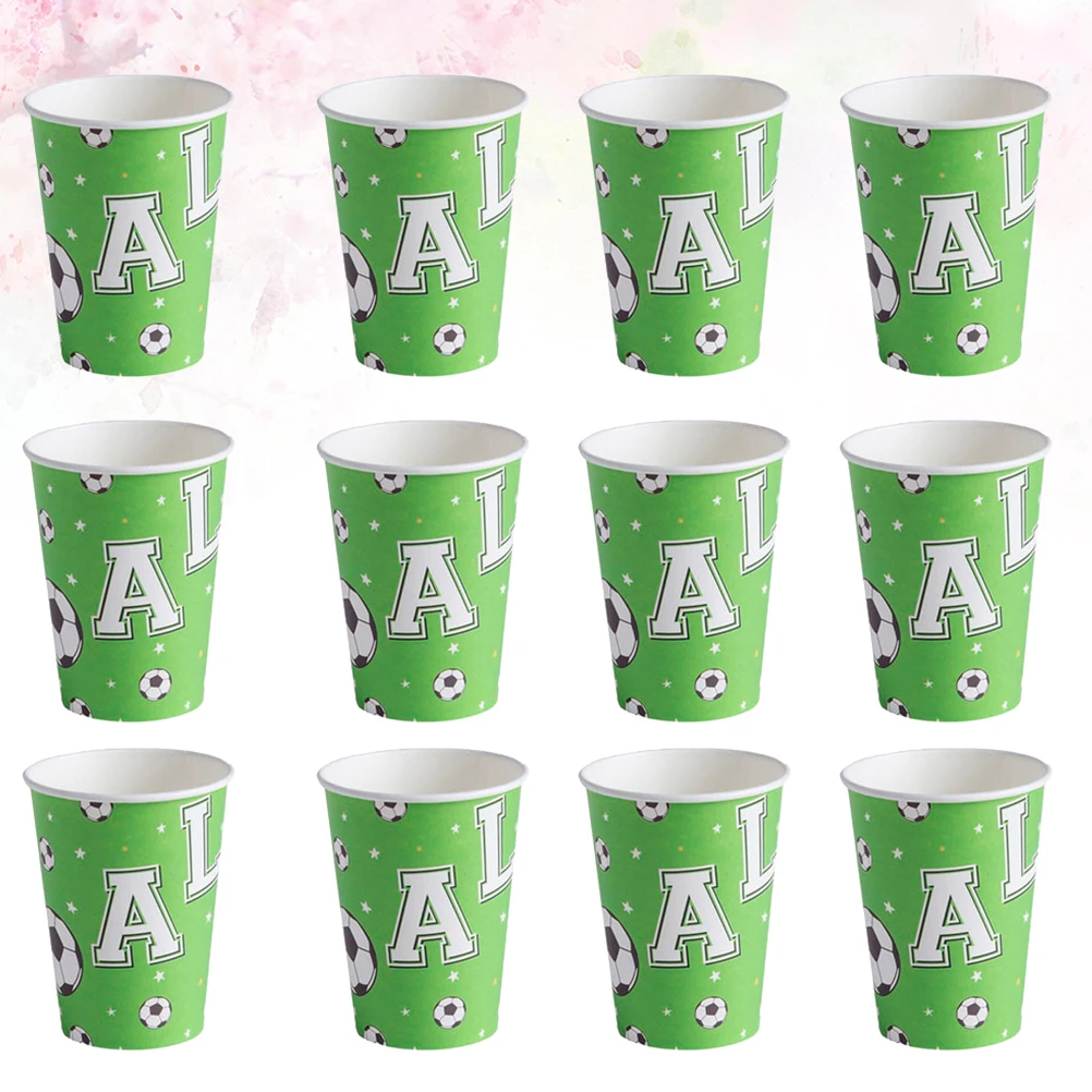 

Football Competition Paper Cups Disposable Supplies for Party Soccer Ball Green Design Safe Material Kids Birthday Eco Friendly