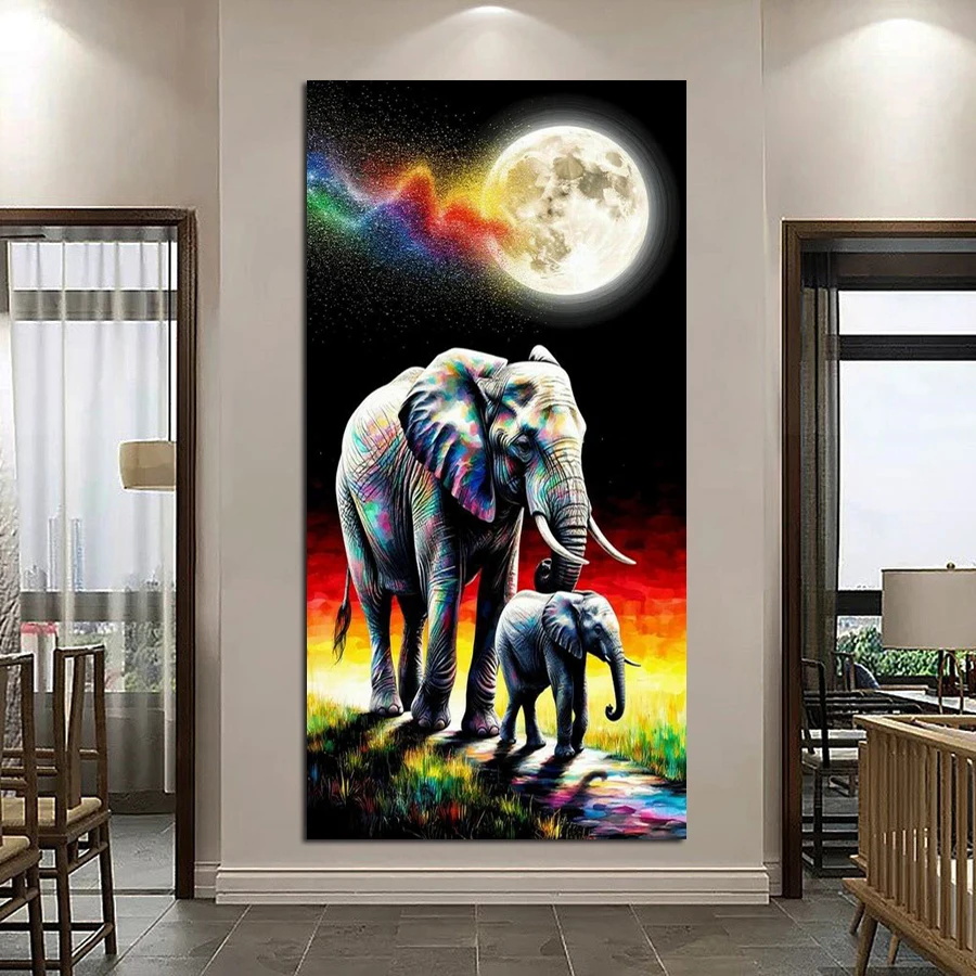 

Лунный слон и его дети Diy Алмазный художественный набор для рисования Животные Полный квадратный круглый дрель Мозаика Вышивка Картина Настенный декор