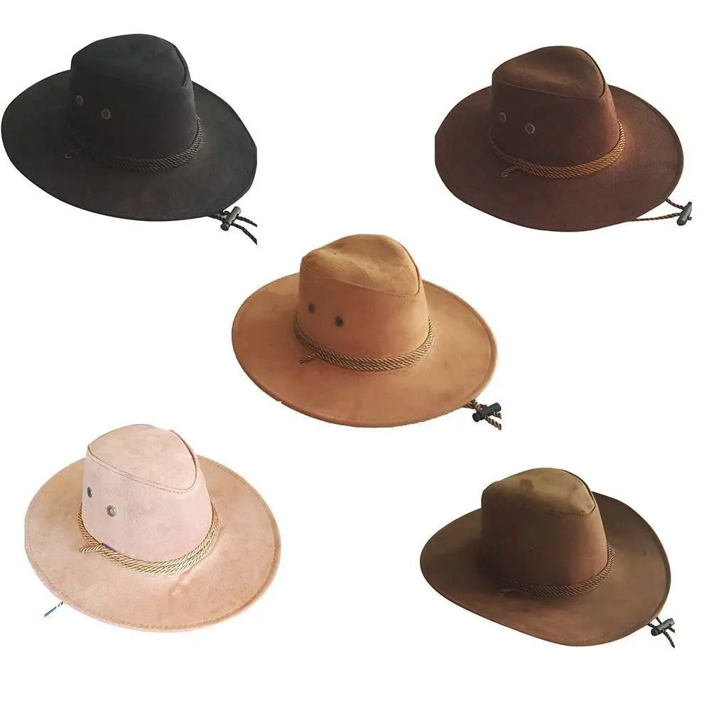 1pcs Cowboy sun hat Faux Leather men women fashion Western cowboy large brim cap for Travel