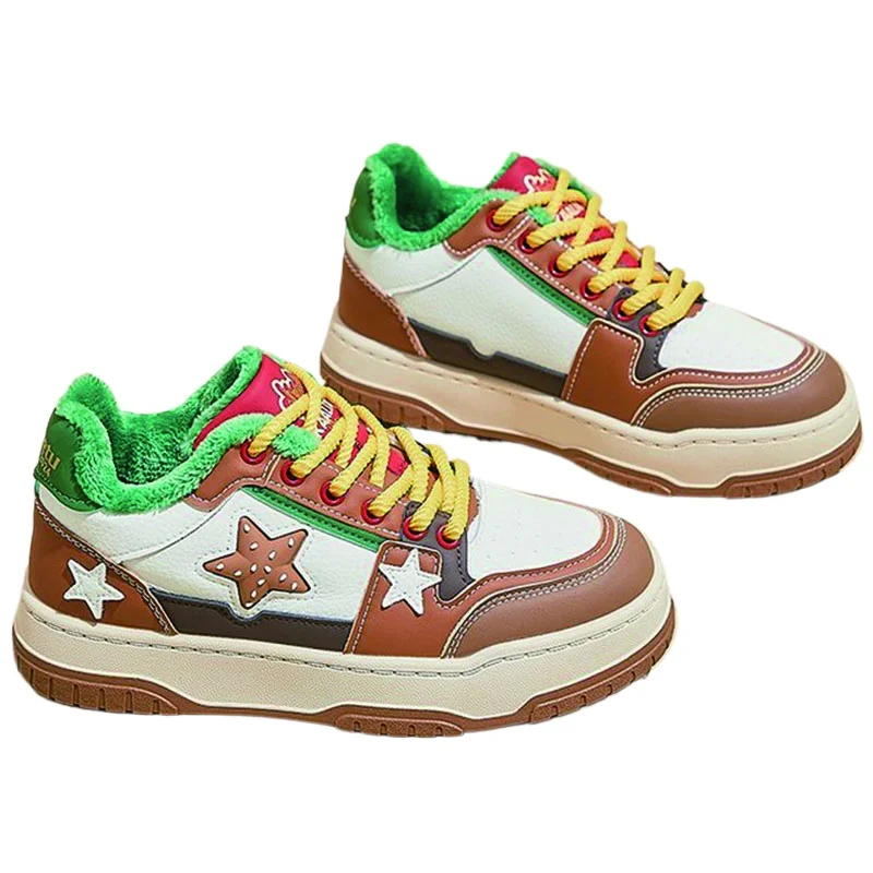 New Fashion Women's Single Shoes Autumn New Thick Sole Couple Hamburger Fries Sneakers Casual Fashion Niche Increase Star Shoes