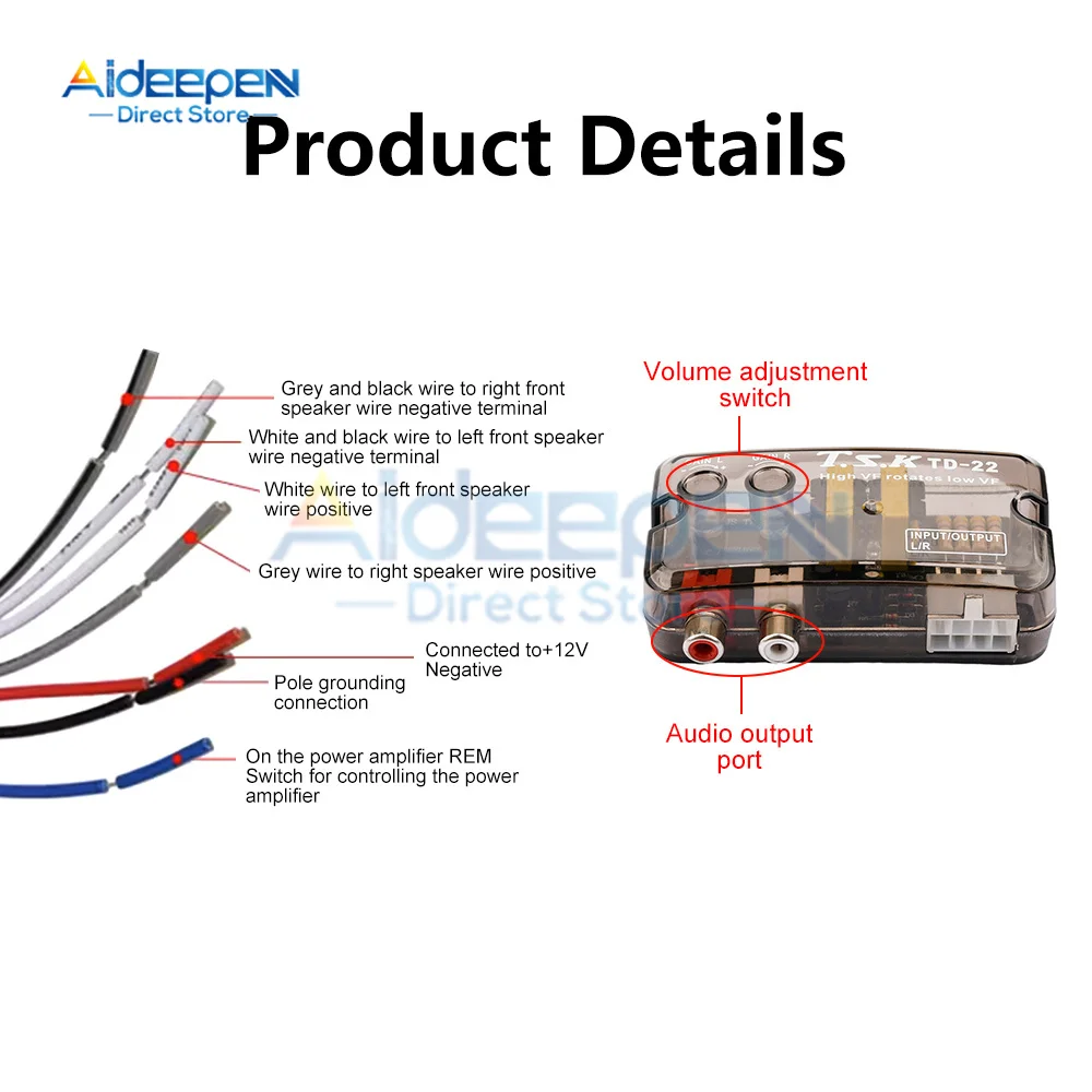 TD-22 12V Auto Auto Audio Convertitore RCA Stereo Alta a Bassa Frequenza Regolabile Linea di Livello Altoparlante Adattatore ACC