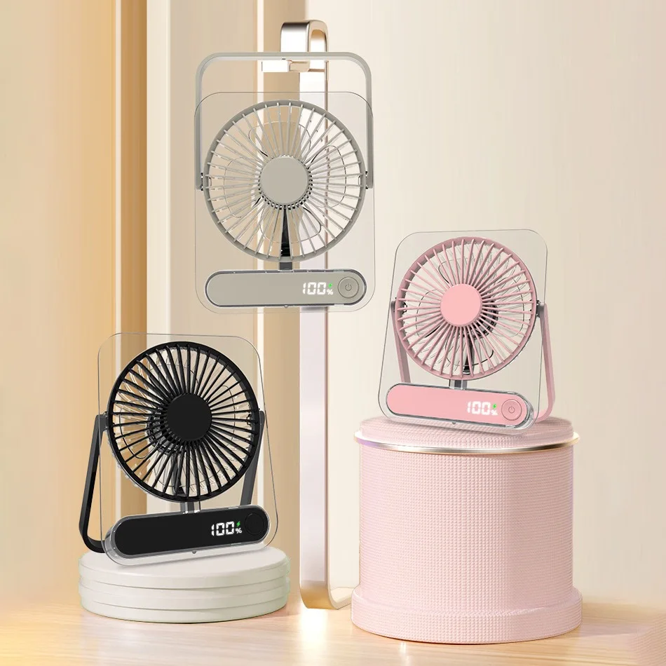 Nuovo Ventilatore da Tavolo Trasparente Ultra-Sottile, Ventilatore Portatile Ricaricabile da Parete con Display Digitale, Ventilatore Silenzioso per U