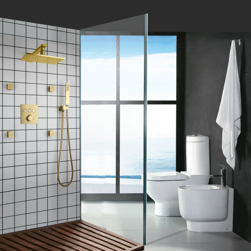 All copper into the wall LED concealed shower shower set bathroom rain massage