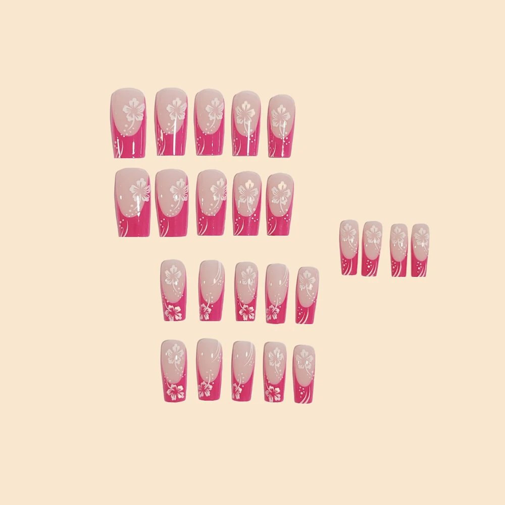 ARTAUG 24PCS Medium Coffin Pink French Sweet Tip Press on Nails Full Cover Fake Nail Set For Girl Mother Women Gift