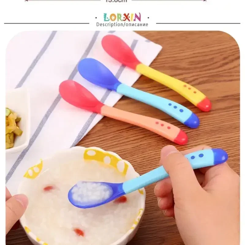 Silicone Baby Feeding Spoons Tableware Waterproof Spoon Temperature Sensing Spoonsuitable for Children\'s Feeding Baby Spoons