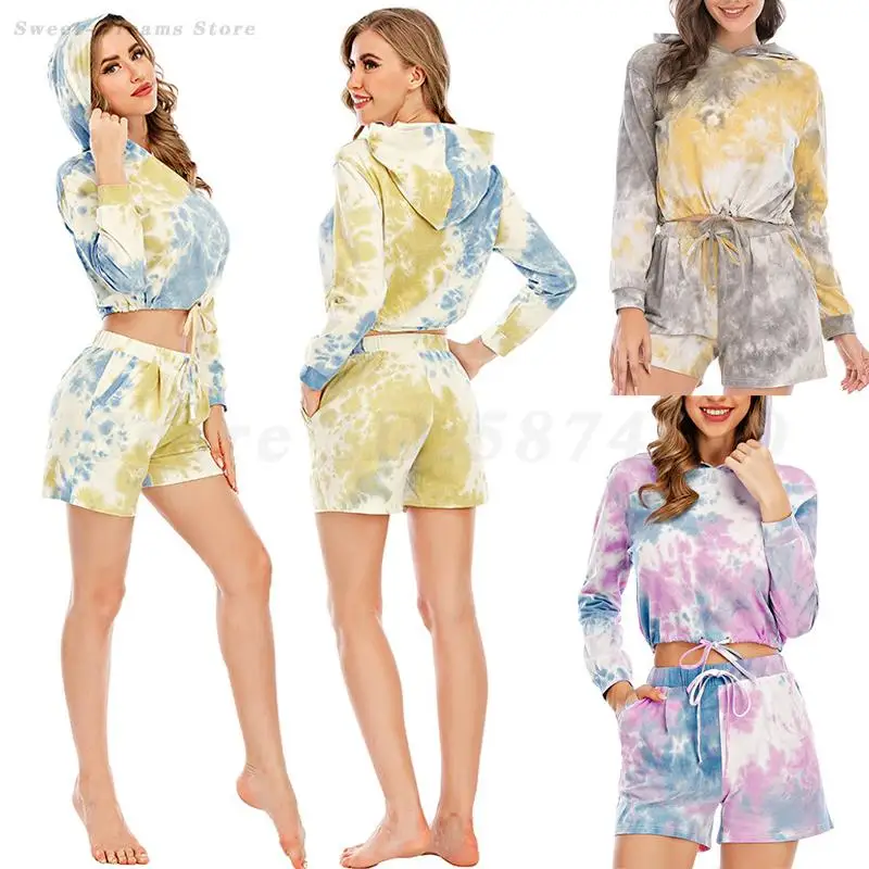 Hooded Long Sleeved Pajamas Set Home Clothes Loose Casual Tracksuit Sleepwear Fashion Printed Loungewear Cotton Pijama Mujer