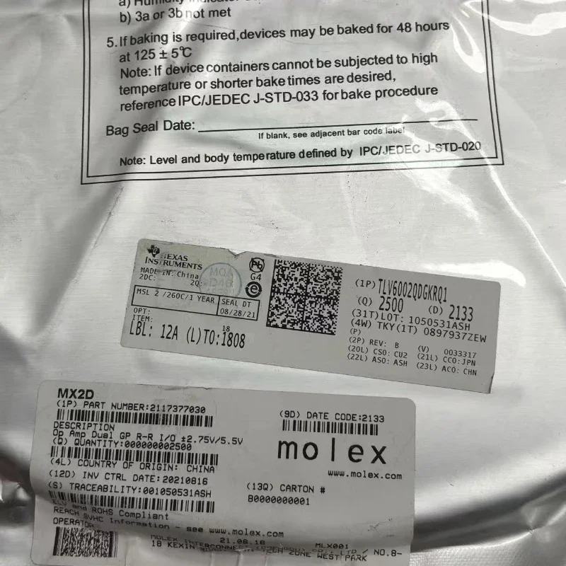 30pcs TLV6002QDGKRQ1 Dual Rail-to-Rail Op-Amp, 1MHz, 0.5V/µs, 1.8V-5.5V, AEC-Q100, 8-VSSOP