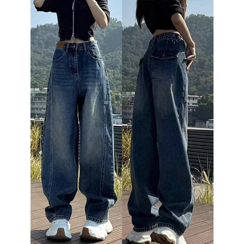 

2026 Spring Autumn New Women Jeans Korean Loose High Waist Wide Leg Curved Knife Denim Pants Female Straight Cowboy Trousers