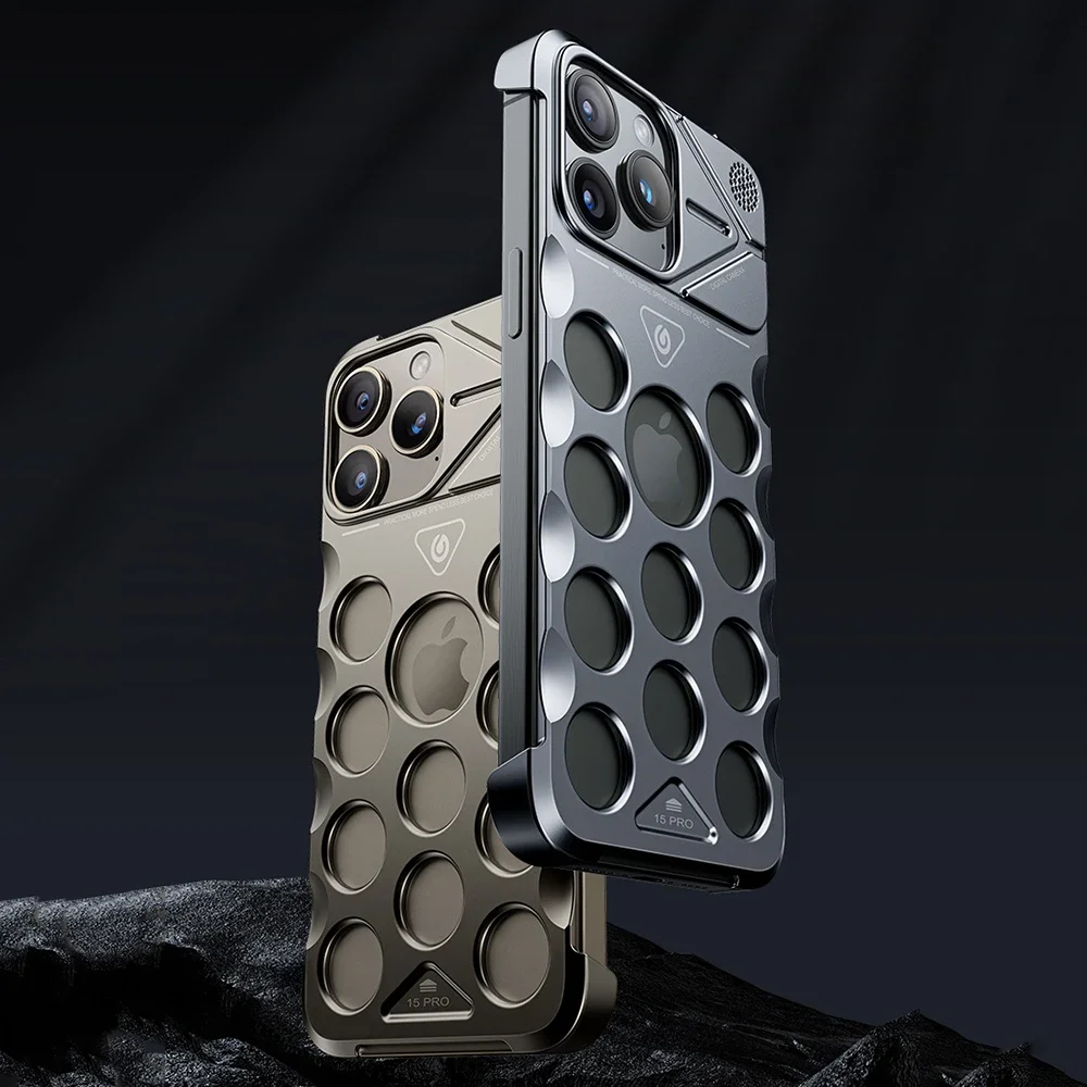 

Полый безрамный охлаждающий чехол из алюминиевого сплава для iPhone 16 Pro Max 15 Pro, четырехугольный чехол с защитой от падения для ароматерапии