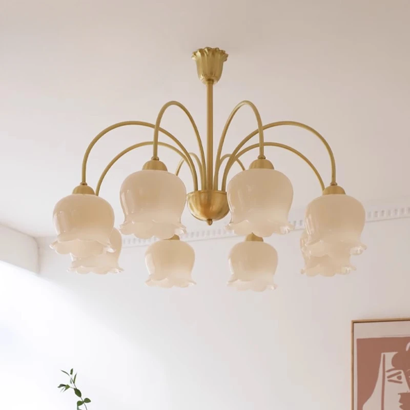 Lily of the valley flower French cream lamp, retro light luxury American living room dining room bedroom all copper chandelier