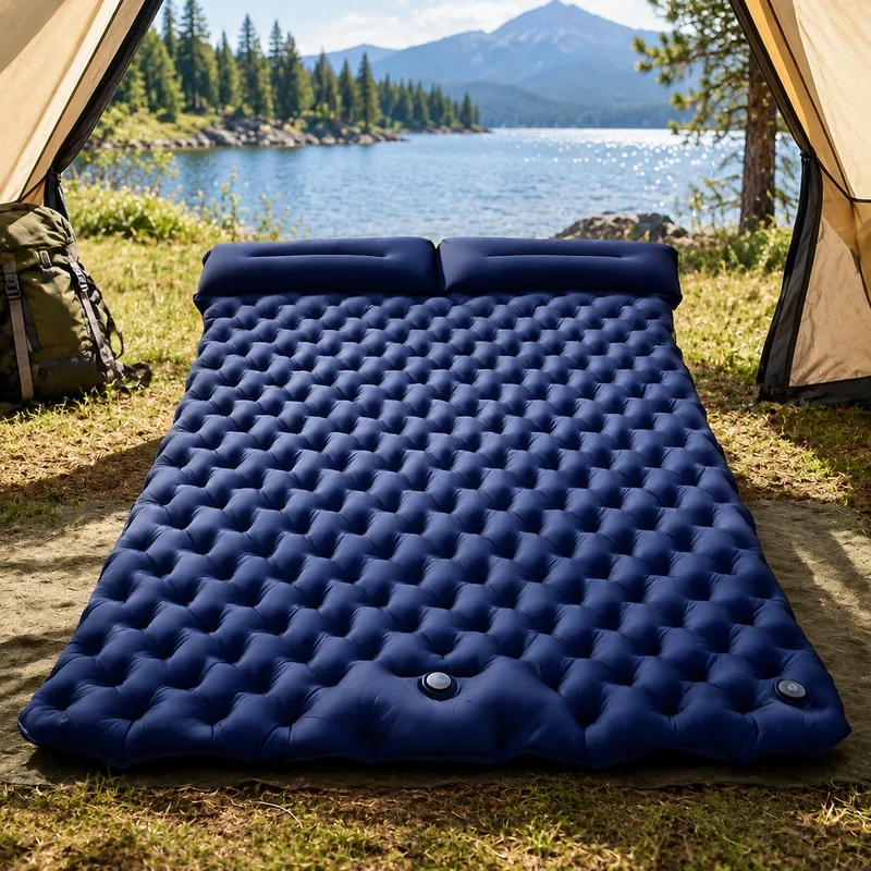 Lightweight Inflatable Double Sleeping Pad, Spacious Foldable Mattress Ideal for Outdoor Camping and Vehicle Trips