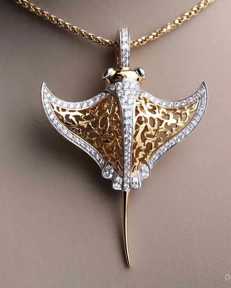 Creative Two-Color Devilfish Pendant Necklace Made of Copper. Batfish Necklace Suitable for Daily Casual and Ocean Style Outfits