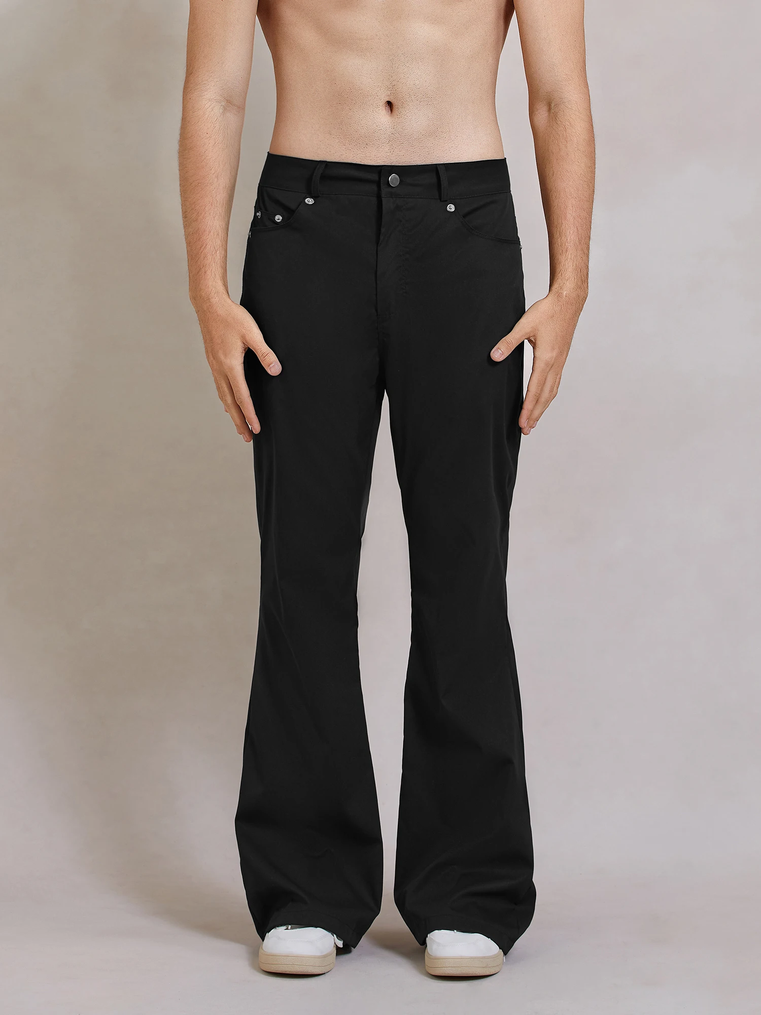 Men s Retro Flare Pants Solid Color Mid-Rise Trousers Casual Classic 70s Bell Bottom