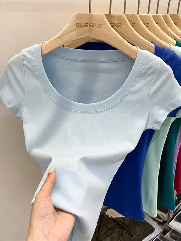 Summer Top Sexy T Shirt Women T-Shirt Korean Style Woman Clothes Slim Tshirt Female Skinny Short Sleeve Tops Tee Y2k Traf