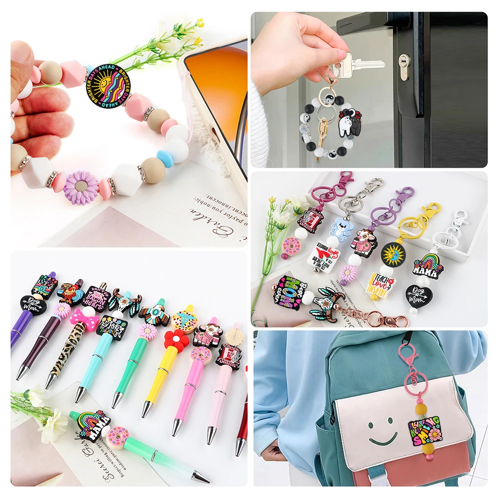 Sunrony 5/10Pcs New Fashion Cartoon Focal Silicone Beads DIY KeyChain Pen Necklace Bracelet Accessories For Jewelry Making