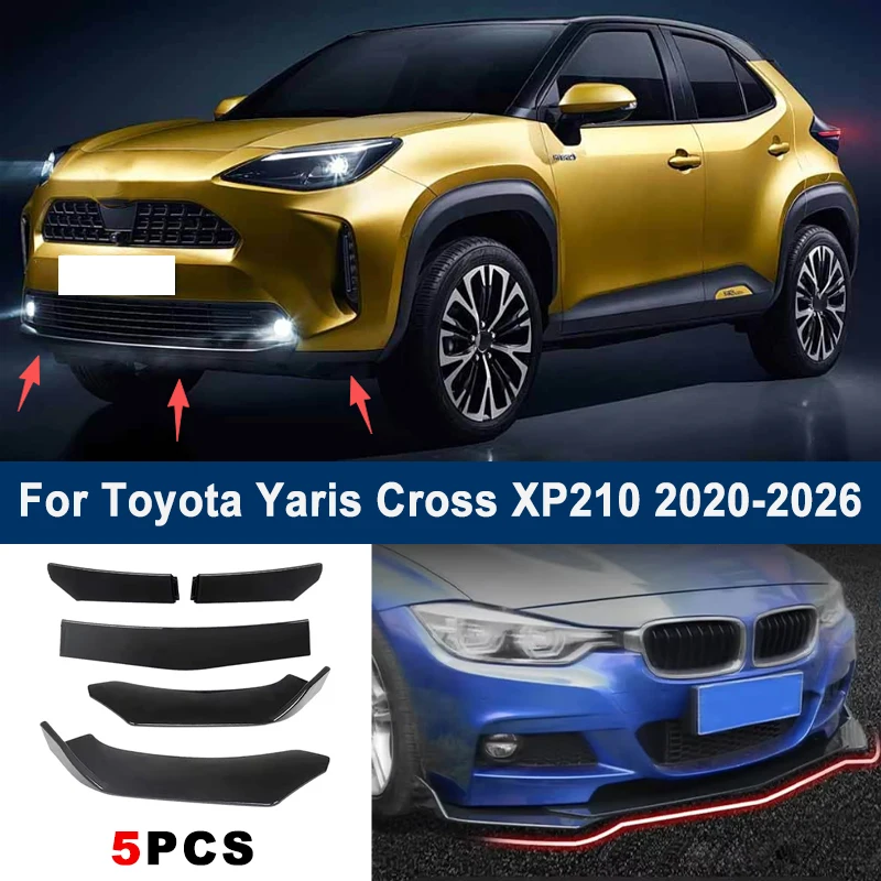

5Pcs Adjustable Sectional Front Bumper Lip Spoiler Splitter For Toyota Yaris Cross XP210 2020-2026 2021 Car Exterior Mod Parts