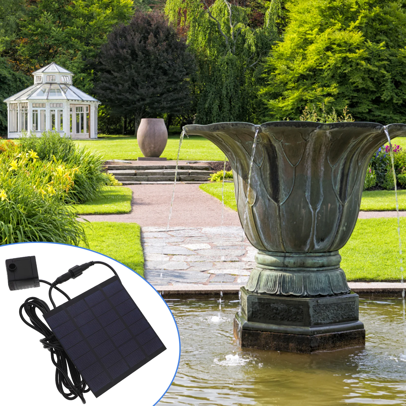 

Mini Solar Powered Fountain Pump 7V for Garden Pond Aquarium Water Feature Submersible Waterfall Pump Solar Panel Included