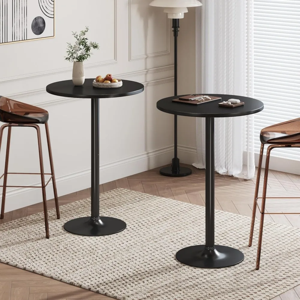 Round Bistro Pub Table 2 Pack Modern Style Metal Base MDF Top Cocktail Bar Table Counter Bar Height for Pub, Dining Room, Party