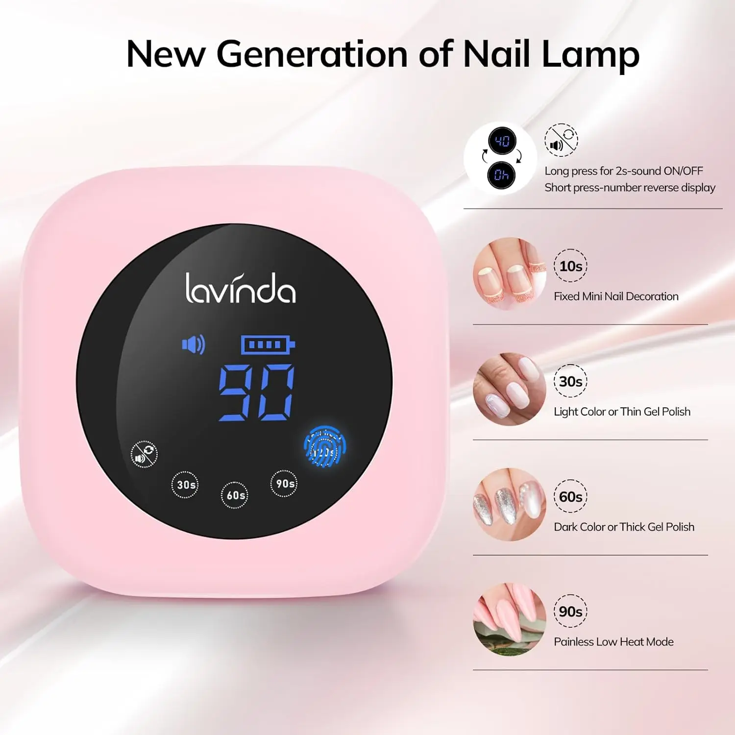 Lampe à ongles UV LED sans fil 54 W, lumière gel rechargeable avec minuterie et affichage pour usage domestique en salon en rose mat