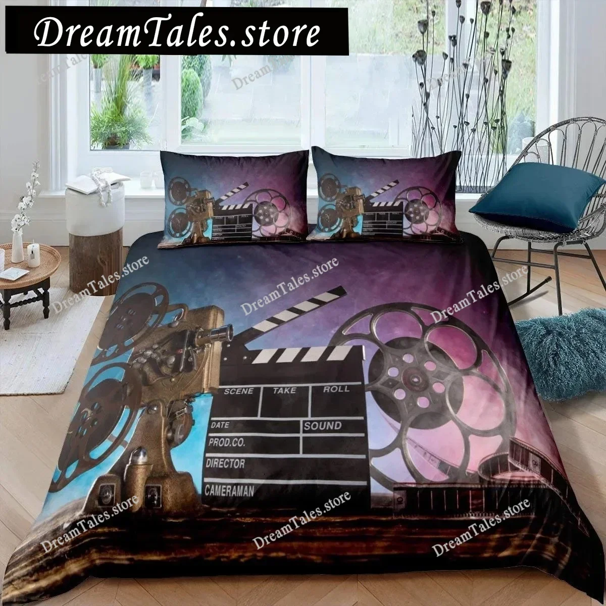 Movie Theater Duvet Cover Set Cinema Ticket Bedding Set Filmstrip Comforter Cover Bedroom Decor Bedspread Cover Full Size741