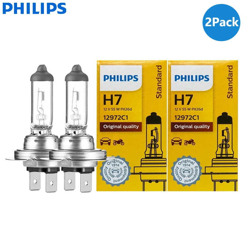 Philips-luz halógena Original para coche, lámparas estándar de haz Alto y Bajo, 2 piezas, H4, H7, H11, HB3, HB4 Vision, H1, H3, H8, H9, 9005, 9006,