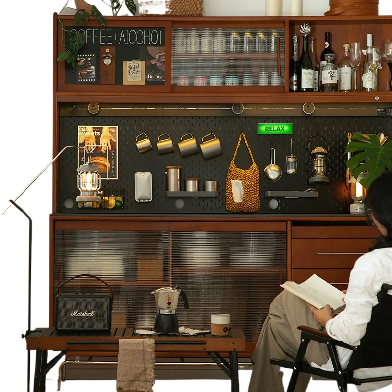 

Nordic retro, solid wood dining side cabinet, high cabinet integrated against the wall, storage locker