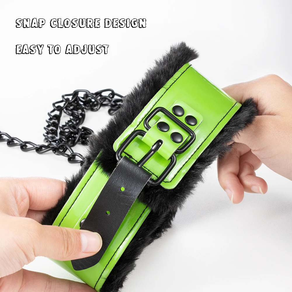 커플의 침대 게임을위한 견인 로프 여성용 조절 가능한 목 커프 섹스 토이가있는 섹스 그린 칼라