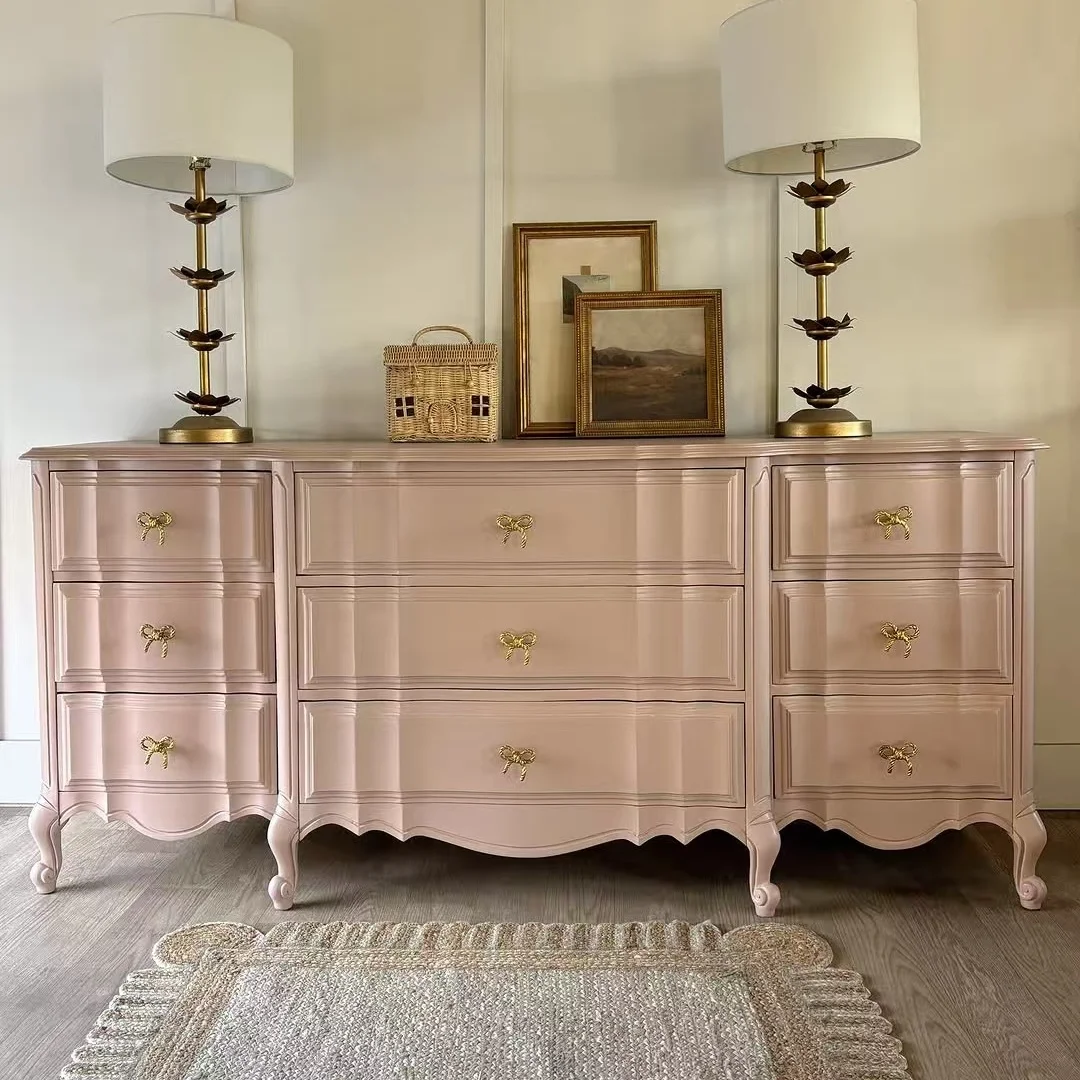 

&c French Retro Pink Nine-Drawer Cabinet American Style Storage Cabinet for Living Room Entryway Bedroom Foot