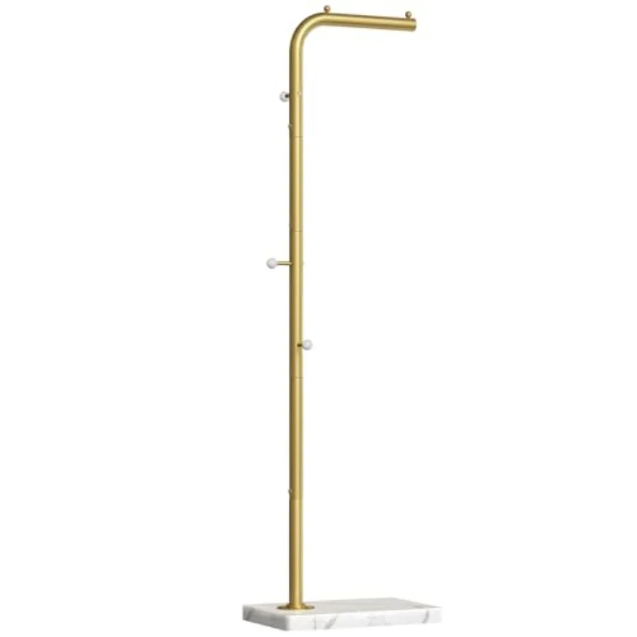 

L Shaped Glod Coat Rack Metal Coat Tree Modern Clothes Rack with 3 Hooks and Thickened Base Floor Standing Coat Hanger Stand fo