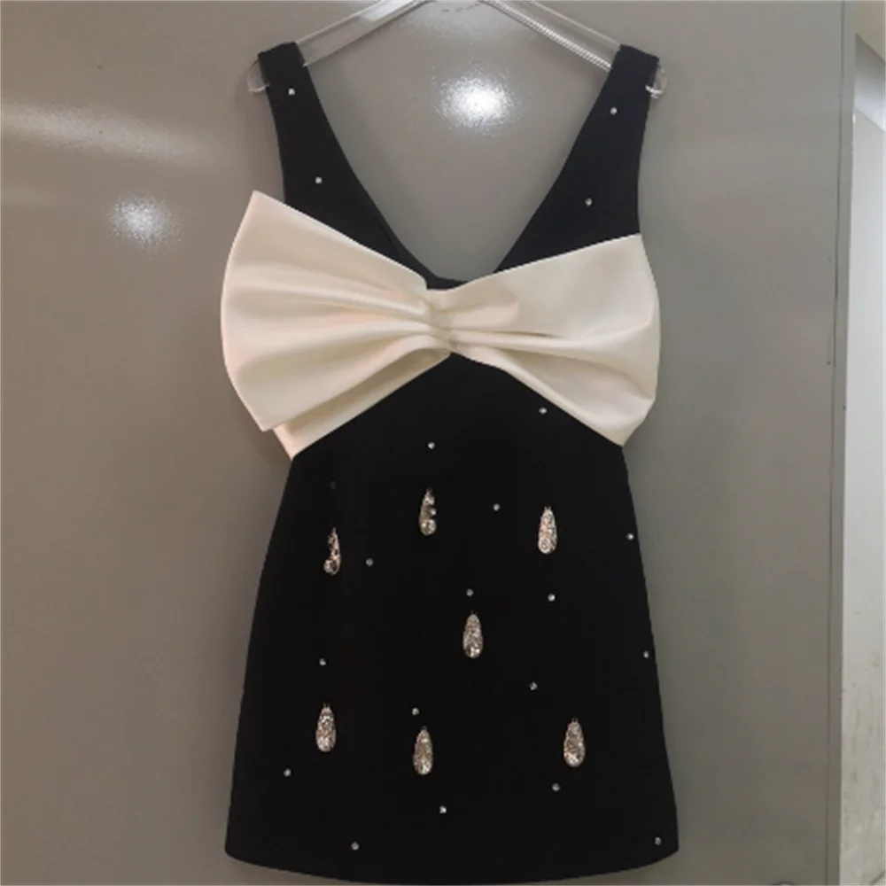 

Big bow vest dress female diamond black Sleeveless short dress