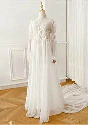 Bride White Boudoir Lace Robe Floor Length Robe with Bridesmaid Robe Wedding Dressing Gown Women Bridal Party Honeymoon Robe