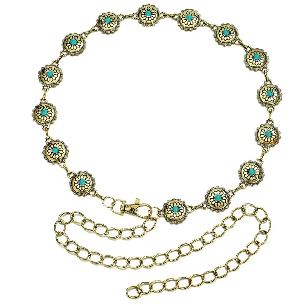 Unique Vintage Turquoise Waist Chain Ethnic Style Metal Bohemian Waist Belt Minority Design Butterfly Beach Body Chain Women