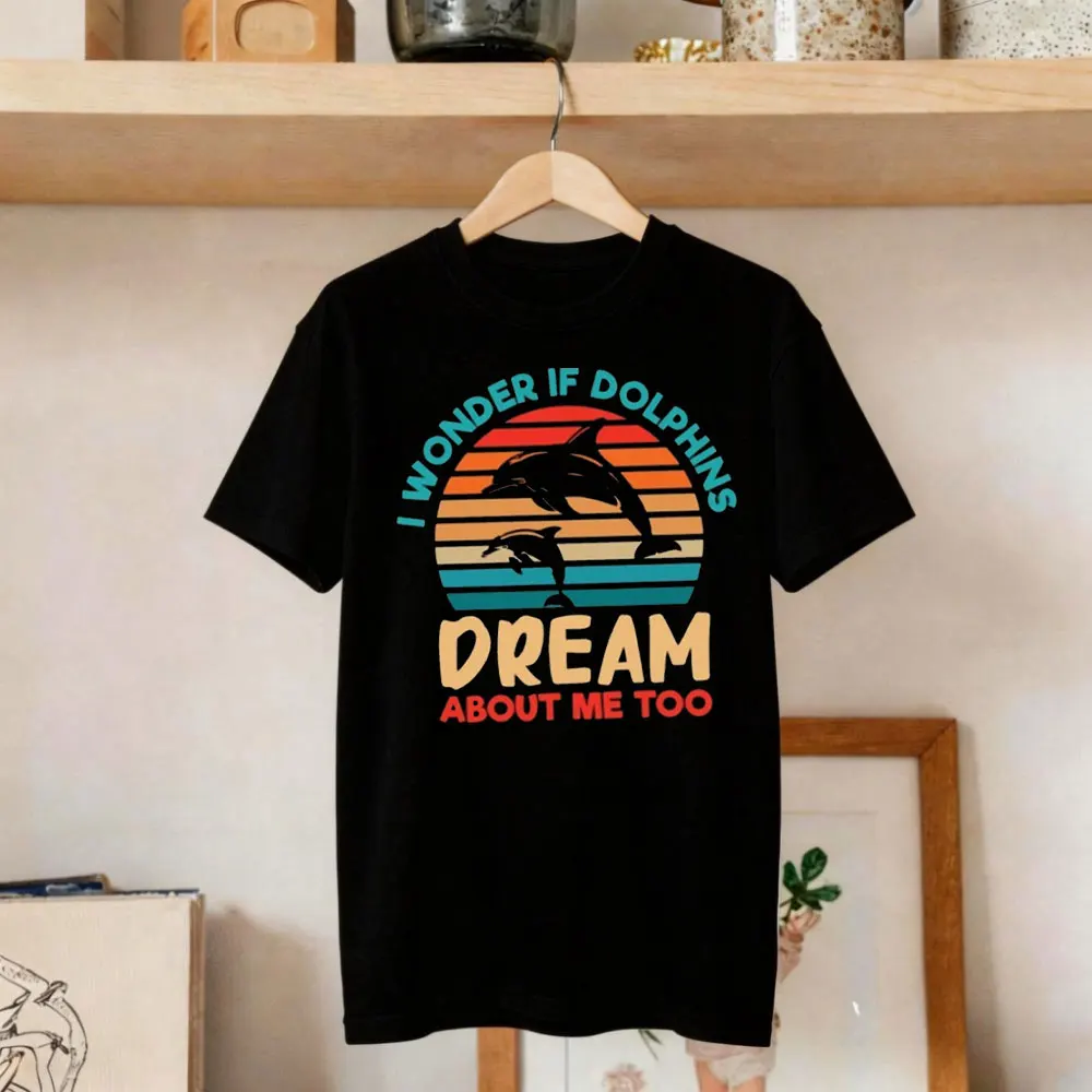 Mi Domando Se I Delfini Sognano Anche Io, Divertente Biologo Marino, Biologia Marina Retrò Vintage, Stampa A Colori Con Scollo A O, Abbigliamento Da Donna