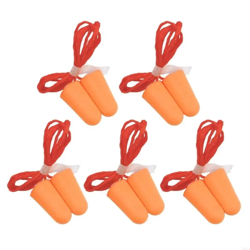 W89C 5 pares Plausos para oreja espuma Reducción ruido Paplug con protecciones oreja cordón cancelando tapones