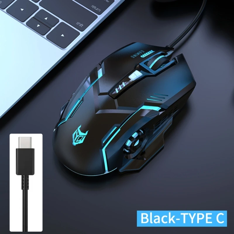 TypeC Corded Mouse USB C Gaming Mouse with Adjustable 3600DPI Backlit Ergonomic for Windows PC USB Type C Devices 896C