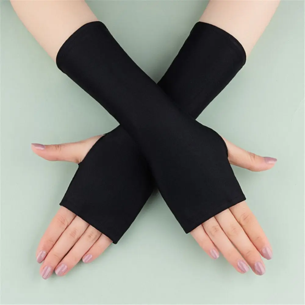 Black White Nude Women Arm Cool Summer Solid Mittens Outdoor Sunscreen Protection Fingerless Long Gloves Half Finger Sleeves