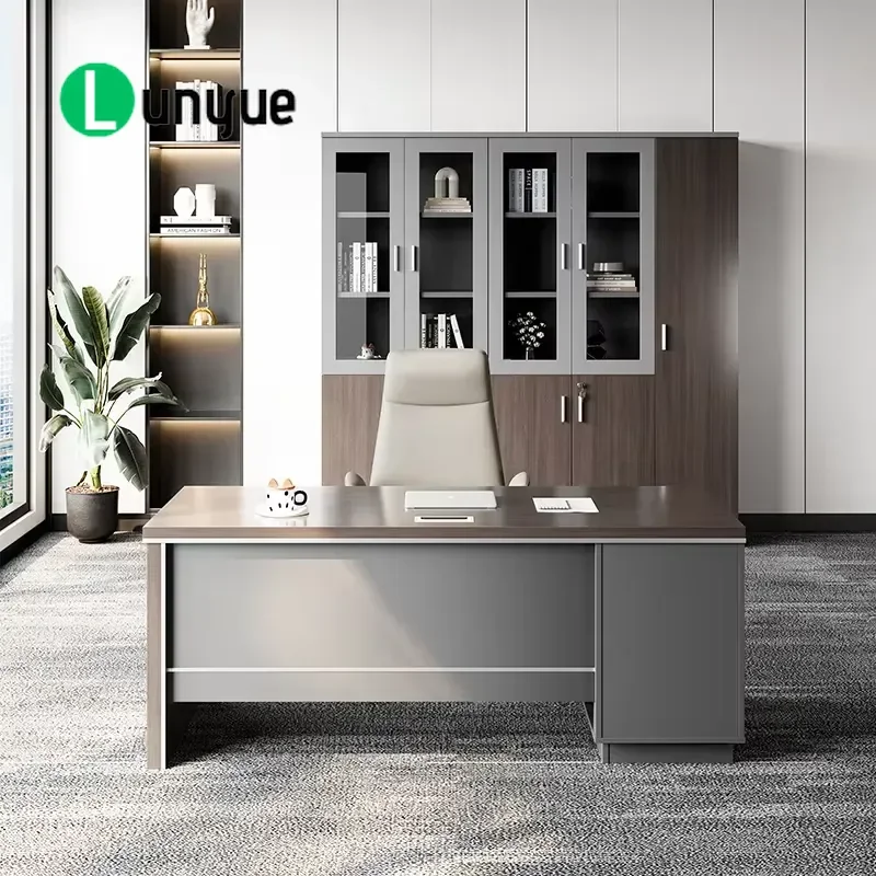 Custom Modern Eco-friendly Durable Wooden Computer Desk Double Storage Office Workstation Furniture for Home Business Use