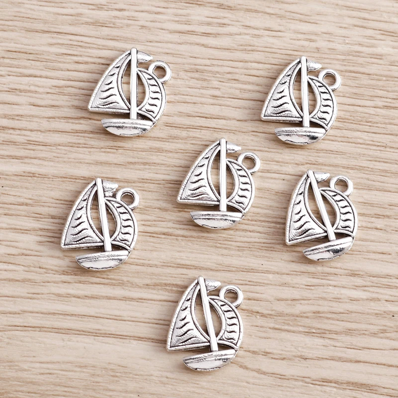 20 Stück 13x17mm Niedliche Segelboot-Anhänger aus Legierung für die Herstellung von DIY-Ohrhängern, Halsketten, Handgemachten Armbändern und Schmuckzubehör – Detail 4
