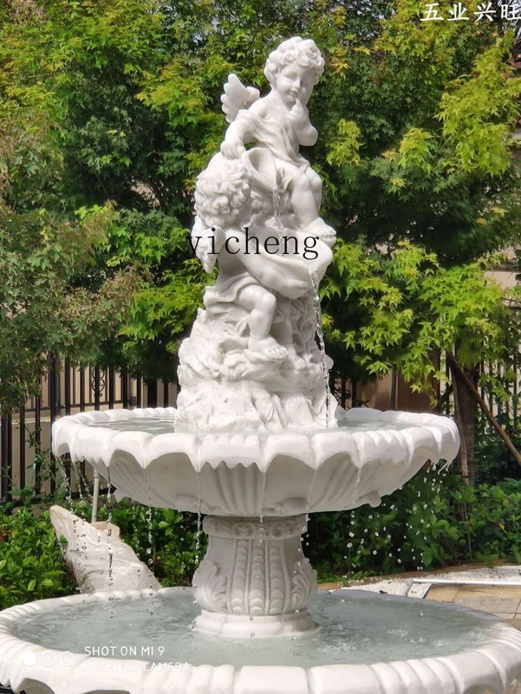 Zk Angel Sculpture Fountain Courtyard Balcony Flowing Water Fish Pond Landscape Furnishing Articles