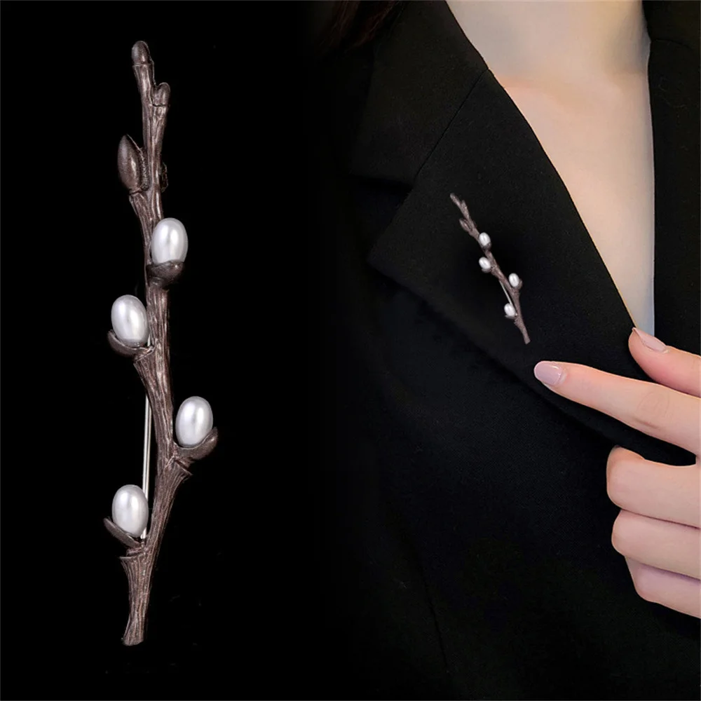 Casual Pearl Willow Tree Branch Brooches For Women Unisex Beauty Charming Plants Flowers Party Brooch Pins Gifts