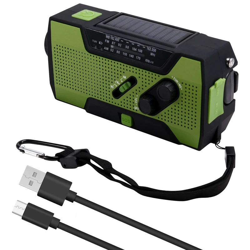 A81M New Emergency Weather Radio Hand Crank Portable Solar Charging With AM/FM/NOAA LED Flashlight SOS Alert 5000Mah