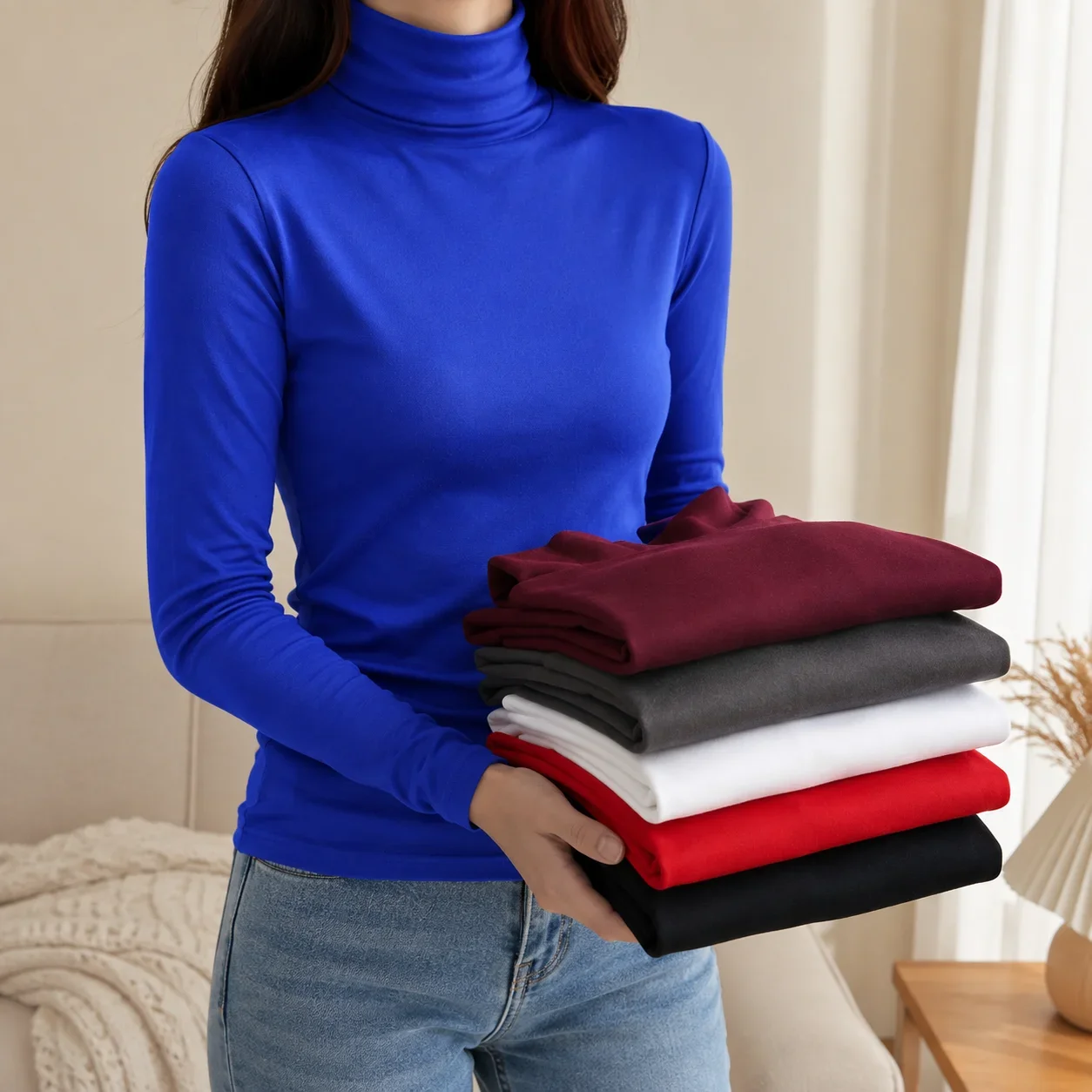 2026 Women's Thermal Turtleneck Shirt Autumn Winter Warm Breathable Slim Fit Long Sleeve Business Casual Solid Base Layer Top