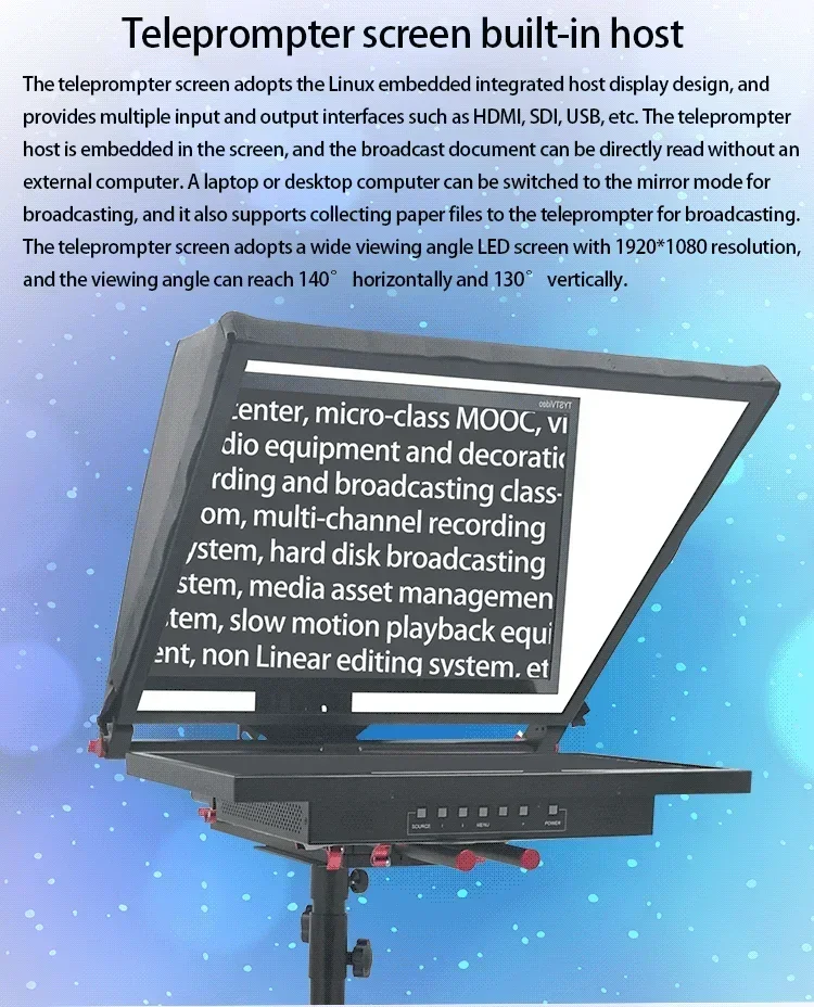 Tyst 21Inch Ingebouwde Computer Broadcasting Omroeper Embedded Autocue Teleprompter Met Draadloze Afstandsbediening